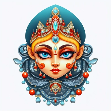 an evil woman in a russian traditional dress royaltyfree clipart, in the style of adorable toy sculptures, distinctive noses, colorful graffiti-like, babycore, elaborate, made of crystals, pattachitra