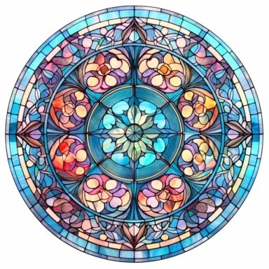 Front illumination of ultra realistic Stained Glass circle Window ClipArt, Watercolor Window, fantasy, queen of the night flower, on white background clipart watercolor, no text, no shadow, sublimination, 8k, high quality, award winning