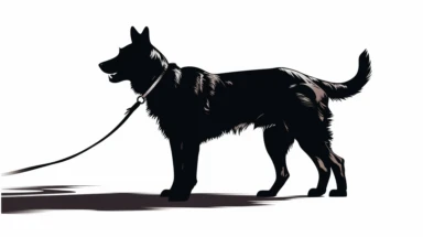 dog tied on leash vector. Clipart silhouettes
