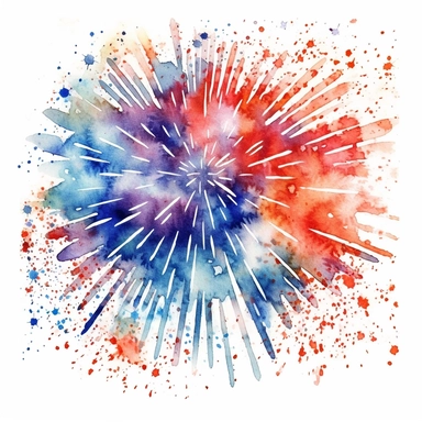 watercolor american patriotic flag fireworks clipart illustration, centred, vibrant colors, add the flag , on a white background, no watermark, no logo, no writing