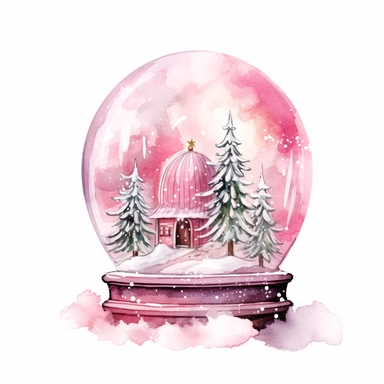 Cute christmas snow globe pink watercolor clipart