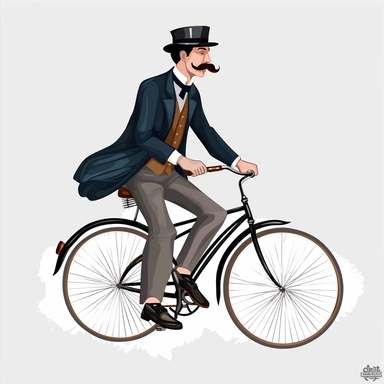 a posh guy on a bicycle, clip art, white background