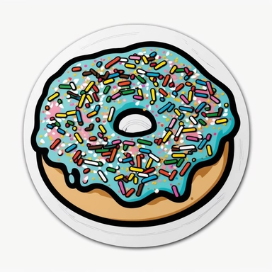create clipart style sticker illustration of a colorful doughnut with sprinkles with a black and white thick sticker outline in 8K resolution on a white background,