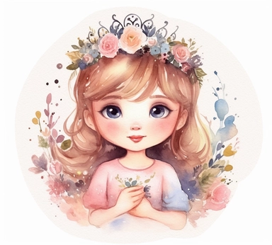 cute adorable little princess crown watercolor clipart, disney, pixar
