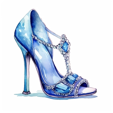 watercolor single clipart of cinderellas high heel shoe made of glass in the style of deluxe fashion with crystals