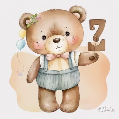 watercolor cute bears holding number 5 clipart