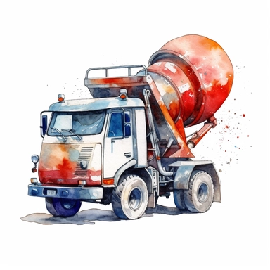 cute concrete mixer, watercolor, White Background, Clipart