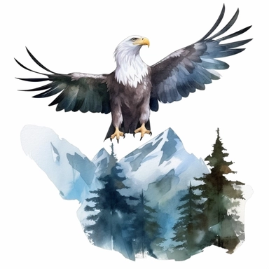 create a watercolor Eagles Clipart with sky, glass, mirror, tree and boutiques