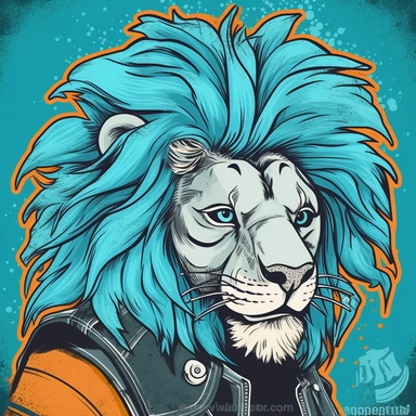 Let your creativity roar with a vintage-style lion clipart sporting a blue hair and a rock-style jacket! What bold colors, patterns, and design elements can you use to create a fierce and edgy lion character that embodies the spirit of rock and roll? How can your clipart inspire others to unleash their inner rebel and fearlessly express themselves through art and design?