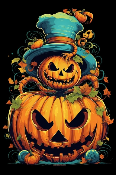 tshirt design, a cartoon style clipart pumpkin, in the style of shiny kitsch pop art carnival of consumerism, sculptural costumes, color stripes, gerald brom, theatrical, lively and energetic