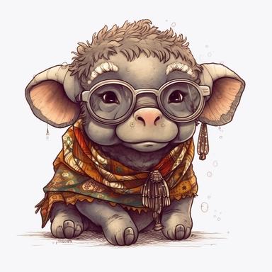 kawaii adorable cape buffalo wearing cute glasses, nursery art, clipart image, line art image, white background, inspired by yoshitaka amano art, very detailed, 8k