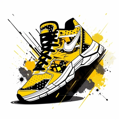 Super cool, funky, super cool Sneakers design clip art, , digital illustration, yellow ,black,white frequency,white background,--ar 2:3