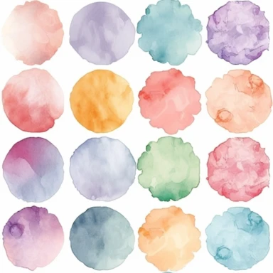 Nine abstract watercolor background vector clipart, in different light pastel colors, rounded, hazy romanticism, free brushwork