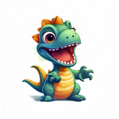 a foolish and cute dinosaur having fun , clipart style, white bg