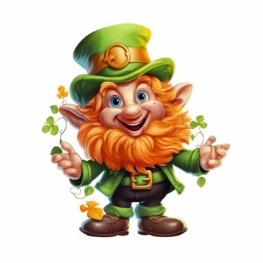 cute fantasy leprechaun, clipart, white background, no text, no caption