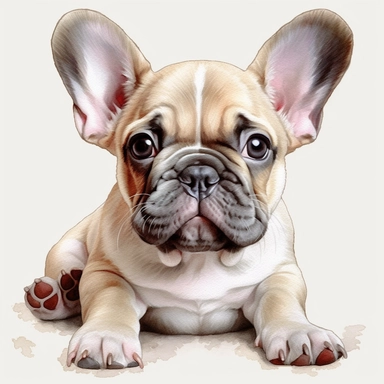 watercolour realistic French bulldog puppy laying down beautifully detailed perfect realistic facial features four perfect legs and paws beautiful perfectly detailed french bulldog puppy laying down beautiful clear detailed graphics, png image,high resolution,300dpi,graphic clipart,computer graphics
