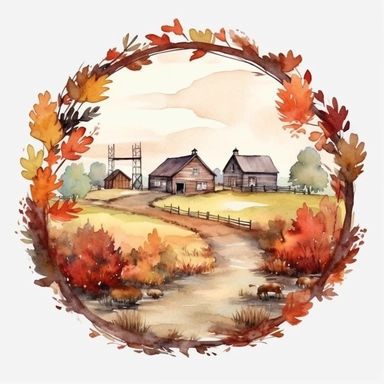 watercolr autumn farm circle clip art