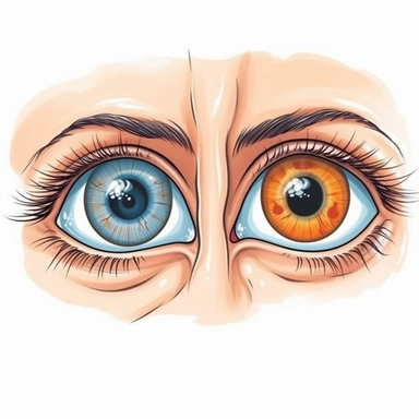 Heteronymous hemianopsia is a visual field defect (scotoma) in which part of the visual field of one eye is weakened or lost, corresponding to the same part of the visual field of the opposite eye. Two nasal halves or two temporal halves of the visual field may be affected. medical storybook illustration, simple art, clipart,