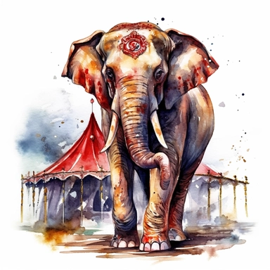 watercolor art of circus elephant, in the style of realistic and hyper-detailed renderings, sketchfab, ahmed morsi, realistic watercolor paintings, use of common materials, handcrafted designs, with white background clipart