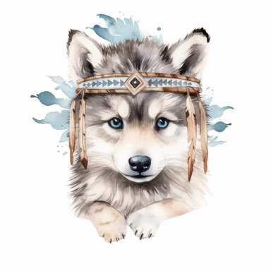 woodland animal cute baby wolf watercolor clipart detailed