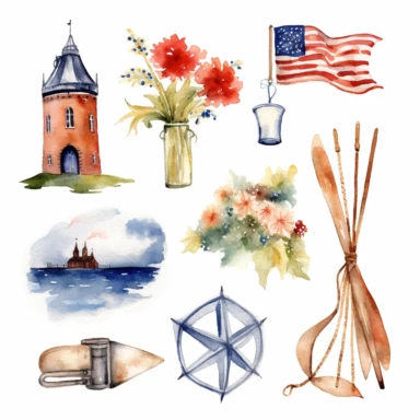 create some beautiful watercolor clip art for memorial day, white background