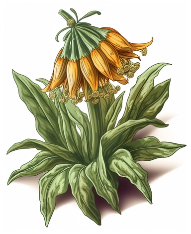 Isometric Sticker Clip Art of Fritillaria imperialis, the crown imperial, imperial fritillary, one stem