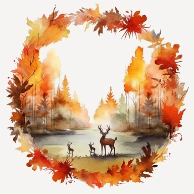 watercolr autumn forest circle clip art
