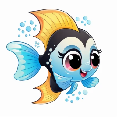 Baby Sea Angel fish for children, in the sea, walt disney style, 4k, quality, detailed, clipart, clipart, sticker, cute, pastel colors, smile, only black outline, high contrast, cartoon style illustration, illustration for a book for children