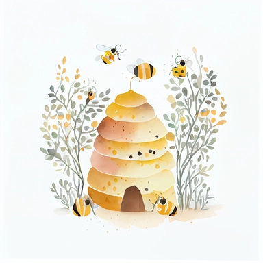 minimalist bee hive. Simple and cute. Watercolor clip art style. White background.