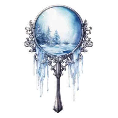 frozen hand mirror, icy ornaments, Clipart Watercolor, fantasy style, White background, HD