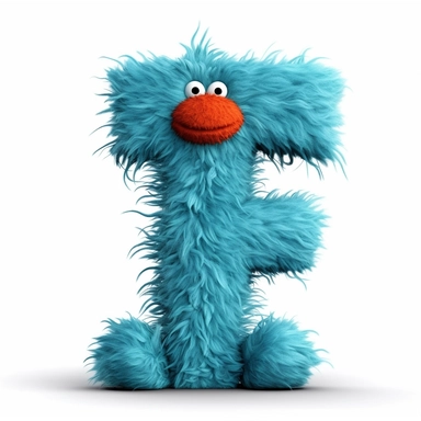 clipart style letter T, Dr. Suess fluffy style with arms, legs and friendly cute face for children