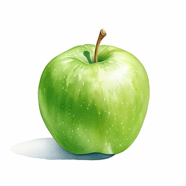 watercolor for a clipart with a white background of a hyperdetailed green apple, painted by Janet Hill