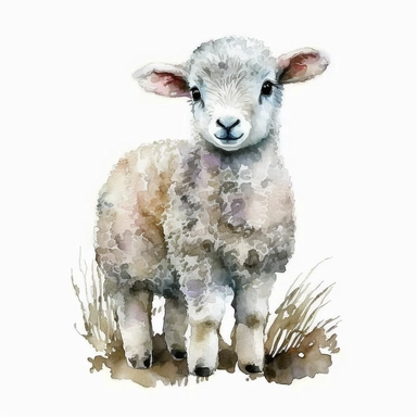 watercolor, cute clipart baby sheep