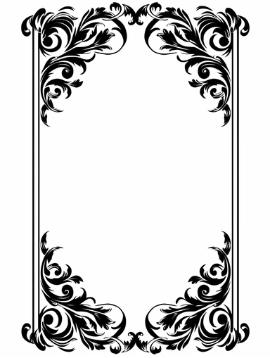ornamental elegant black solid color frame, clipart, rectangular, on a white background