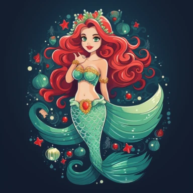 christmas mermaid. clip art style. full body image