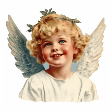 Vintage 1920 Portrait Shot View Of a Happy child head with Angel Wings Behind it Illustration , in the style of late 19th century, Chromolithograph, 1920s Illustration, Vintage, Chromolithograph, Colorful, Antique, Ephemera, Clipart, 8k, Isolated on white