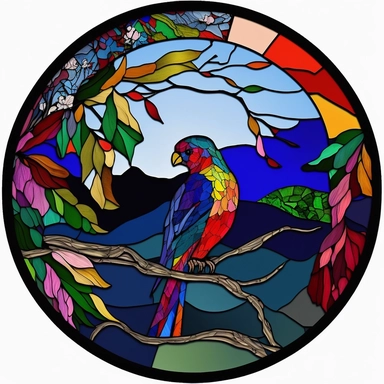 Exotic Bird Colorful Stained Glass Circle Clipart,