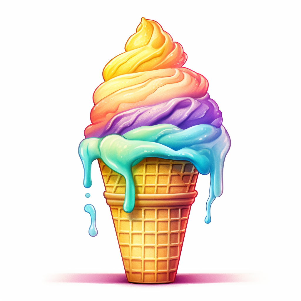 Rainbow sherbet ice cream in a cone, Clipart, clean lines, white ...