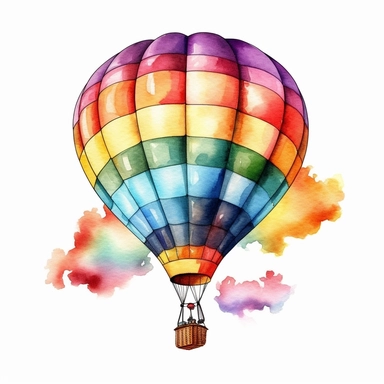 watercolor colorful clipart of a hot air balloon, hd, on white background