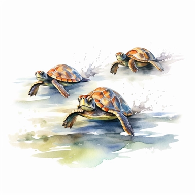 watercolour illustration free brushstrokes, beautiful and joyful, baby turtles swimming, mark brooks, naturecore, animal clipart, isolated on a white background