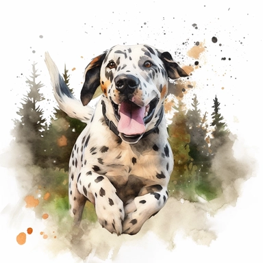 Painting and Illustration Watercolor Print Portrait of a Huge Dog Running in the Woods Sticking Out Its Tongue and Mountain Behind Him Wall Art Clipart Print Art Watercolor Painting Watercolor Appaloosa Mountain Dog Art Udal Art for Commercial Use