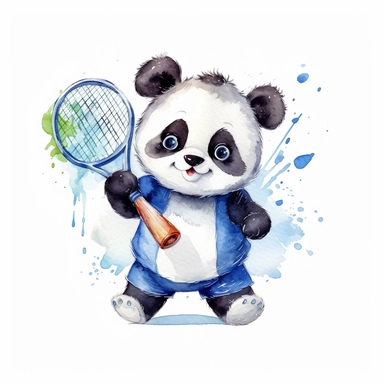 cute panda doing random sports, pandas doing activity, watercolor clipart, transparent background