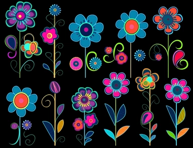 clipart flowers cliparts clipartflowers cliparts clipflowers clipart flowers clipart purple, in the style of stephen ormandy, dark cyan and blue, marguerite blasingame, childs drawing, 1970–present, jan berenstain, cross-processing/processed on a black background