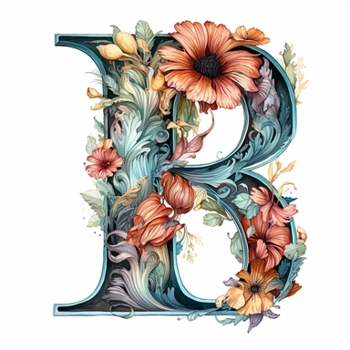 Beautiful Pastel Vintage Flower Alphabet Letter  I ,i, Watercolor and ink Clipart, Cartoon, hyper-realistic, high contrast, intricate detail, illustration style, high solution on the white background