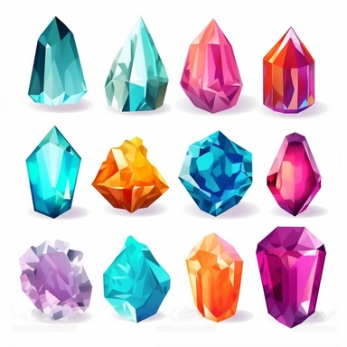 cartoon images of crystal clipart in bright vibrant colors on a white background