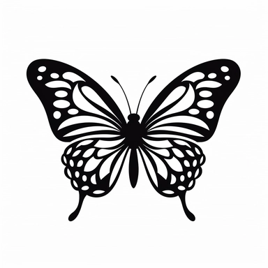 vector illustration, butterfly silhouette, svg, clipart, black outline, black and white, all white background, minimal