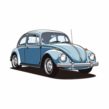Style clipart, on a white background, vector, vector illustration, 1970s pale blue Volkswagen Beetle, svg