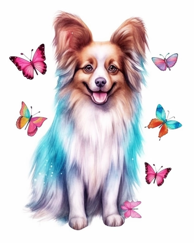 detailed watercolor Papillon dog as is , hyper realistic, isolated on a white background, clipart