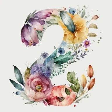 watercolor flower number 2 png clipart, botanical number 2, png alphabet clipart, clipart, colorful, no background