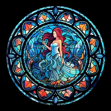 Stained Glass Watercolor Mermaid Mandala Clipart, black background, no text, no caption